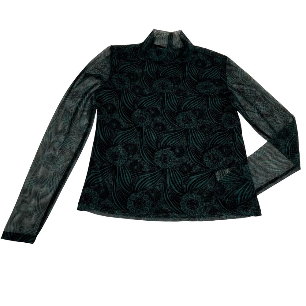Anthropologie Top Womens SZ XS Sheer Mock Neck Green & Black Lined Polyester